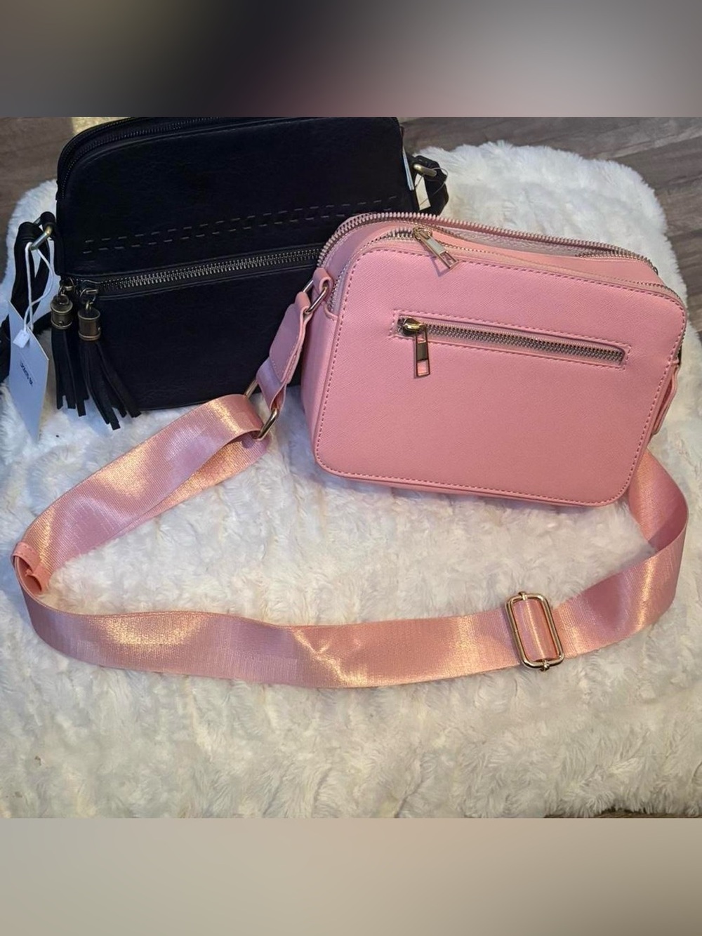Pink and black crossbody